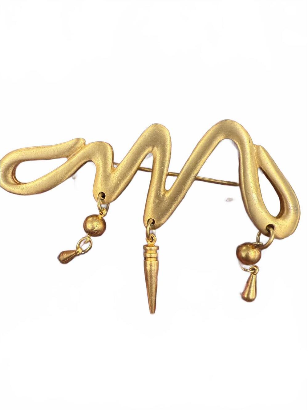Gold Tone Abstract Wave Brooch with Dangling Charms GJD